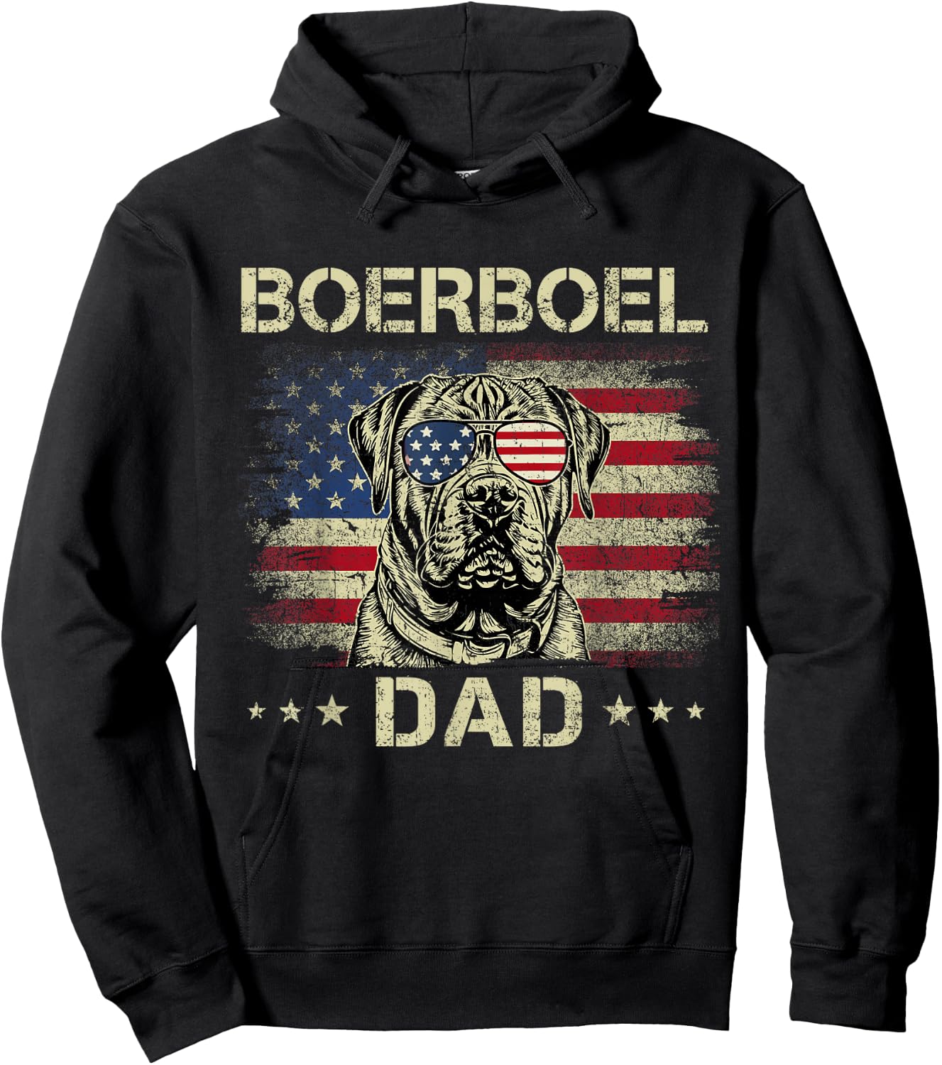 Boerboel Dad Dog Vintage American Flag 4th Of July Women Kids Hoodie - Hoodie | Black