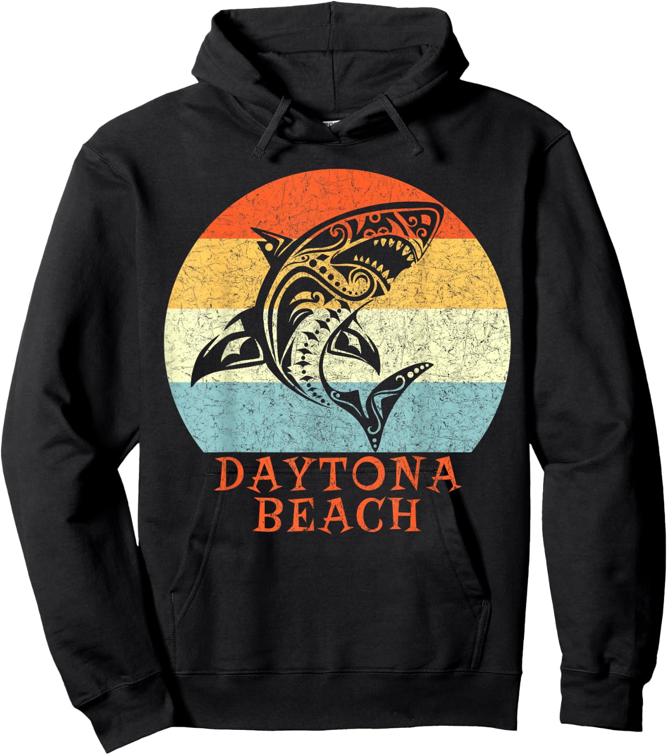 Daytona Beach, Florida Vintage Retro Tribal Shark Vacation Hoodie - Hoodie | Black