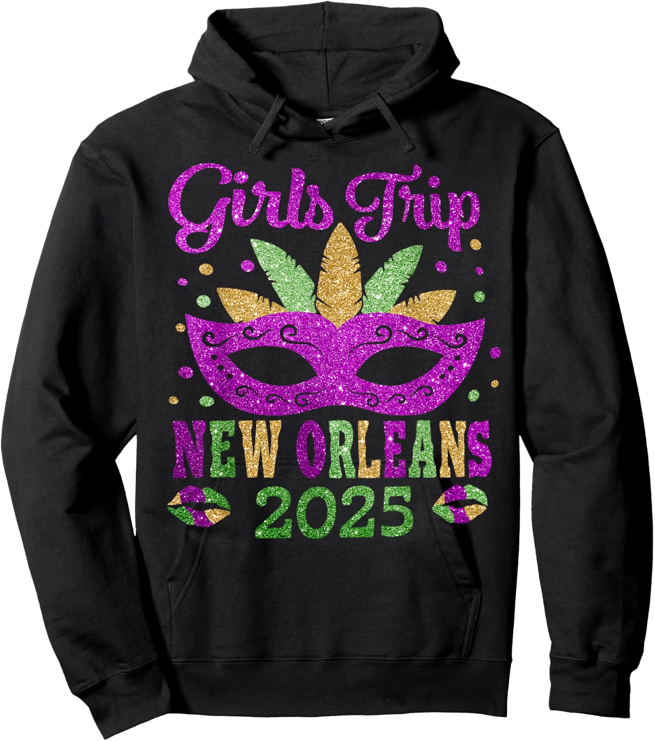 Girls Trip New Orleans 2025 Mardi Gras Mask Beads Matching Hoodie - Hoodie | Black