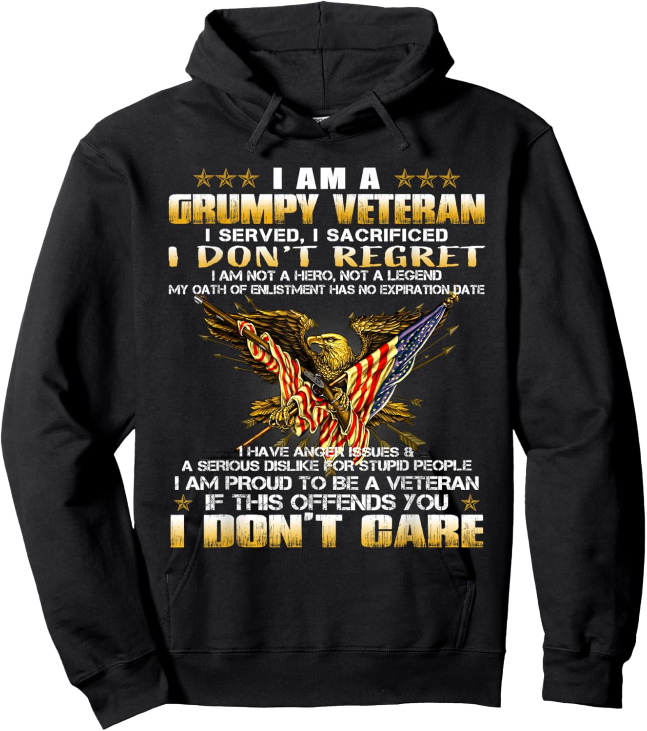 4th of July I Am A Grumpy Old Veteran Vintage Army Gift Hoodie - Hoodie | Black
