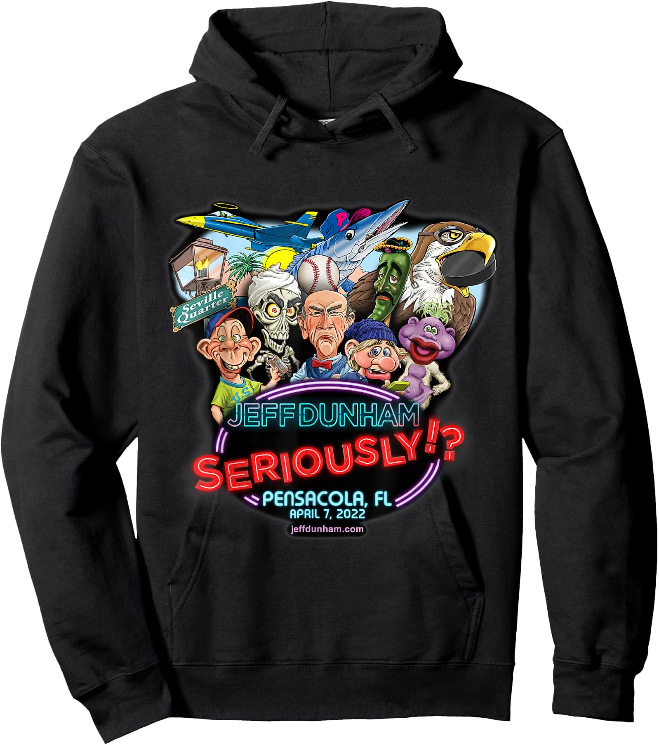 Jeff Dunham -Adults Black Cotton , Small, Short Sleeve, Classic Fit, Pensacola, FL (2022) Hoodie - Hoodie | Black