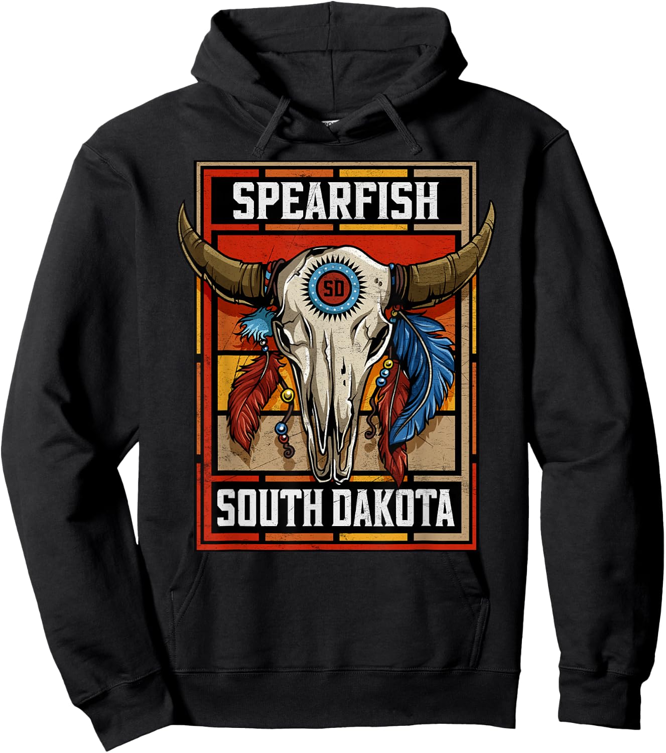 Spearfish South Dakota Native American Bison Skull Hoodie - Hoodie | Black