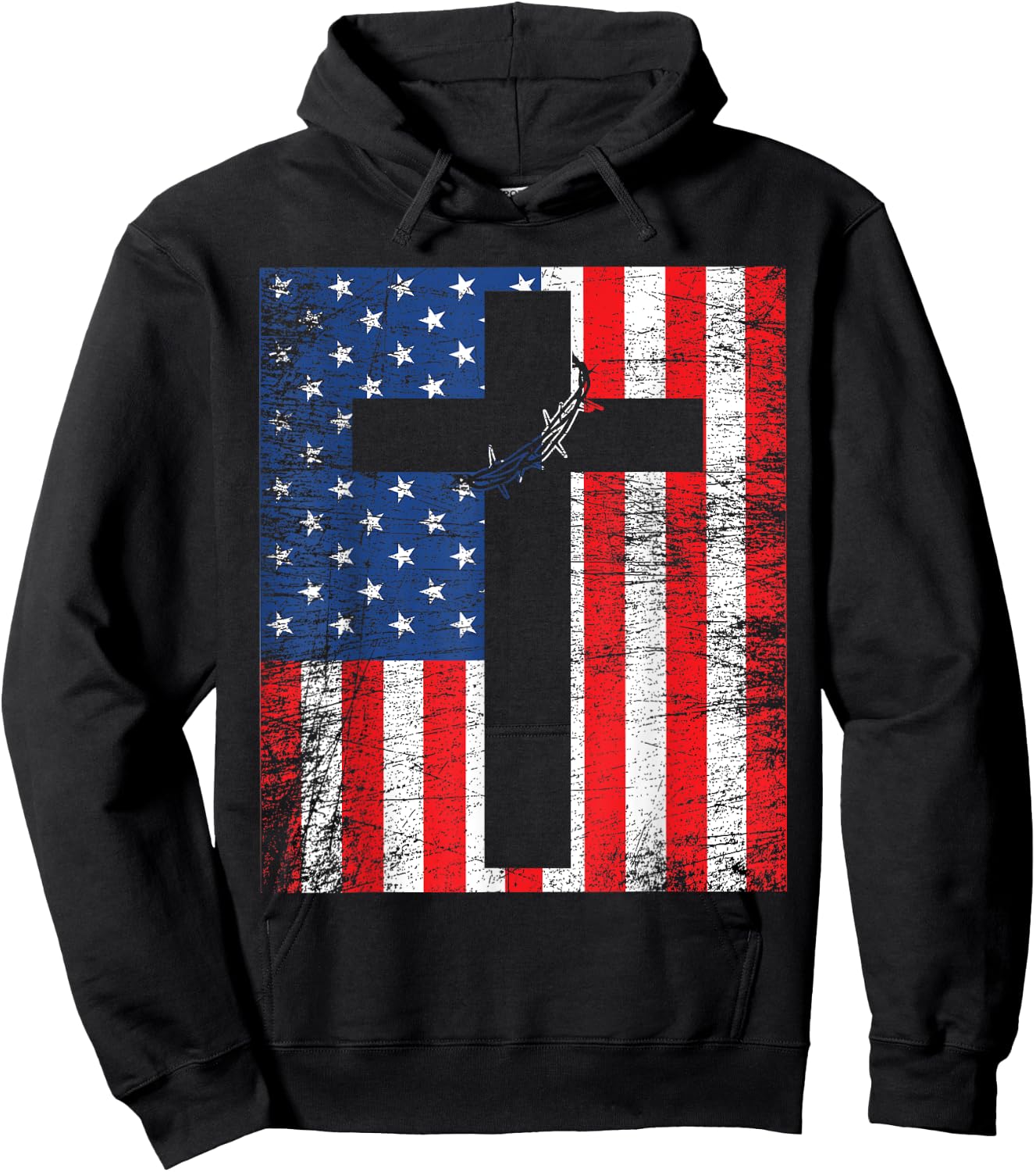American Flag Jesus Stripes Patriotic Christian Women Men Hoodie - Hoodie | Black