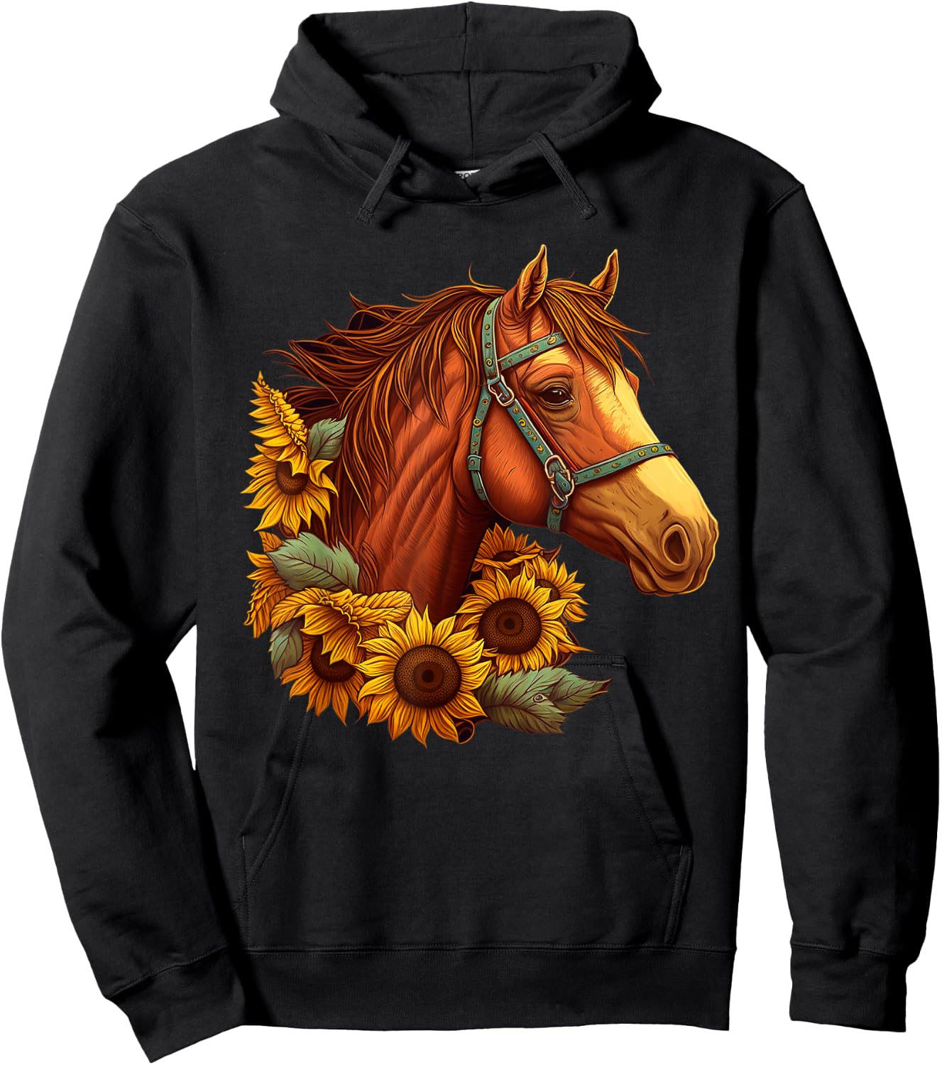 Cute Horse With Sunflowers Lover Girls Kids Hoodie - Hoodie | Black
