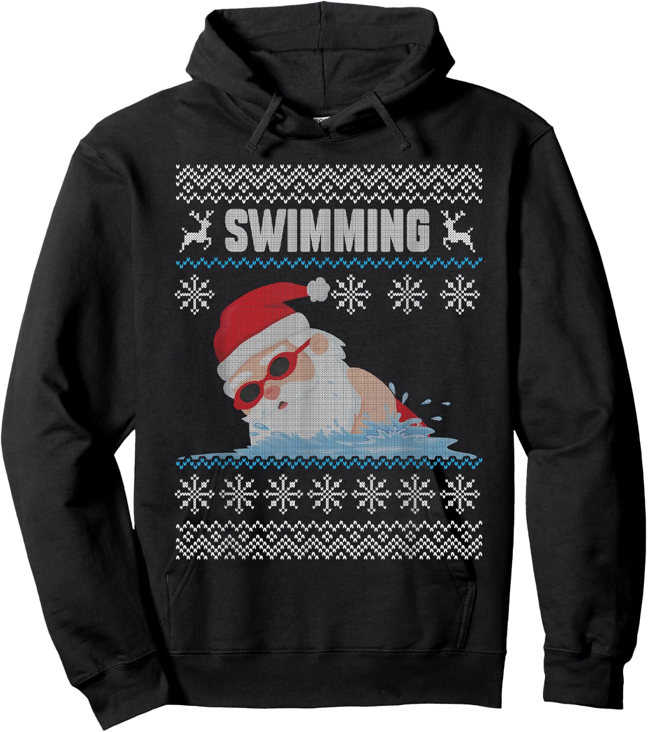 Swimming Santa Claus Swimming Pool Ugly Christmas Swimmer Hoodie - Hoodie | Black
