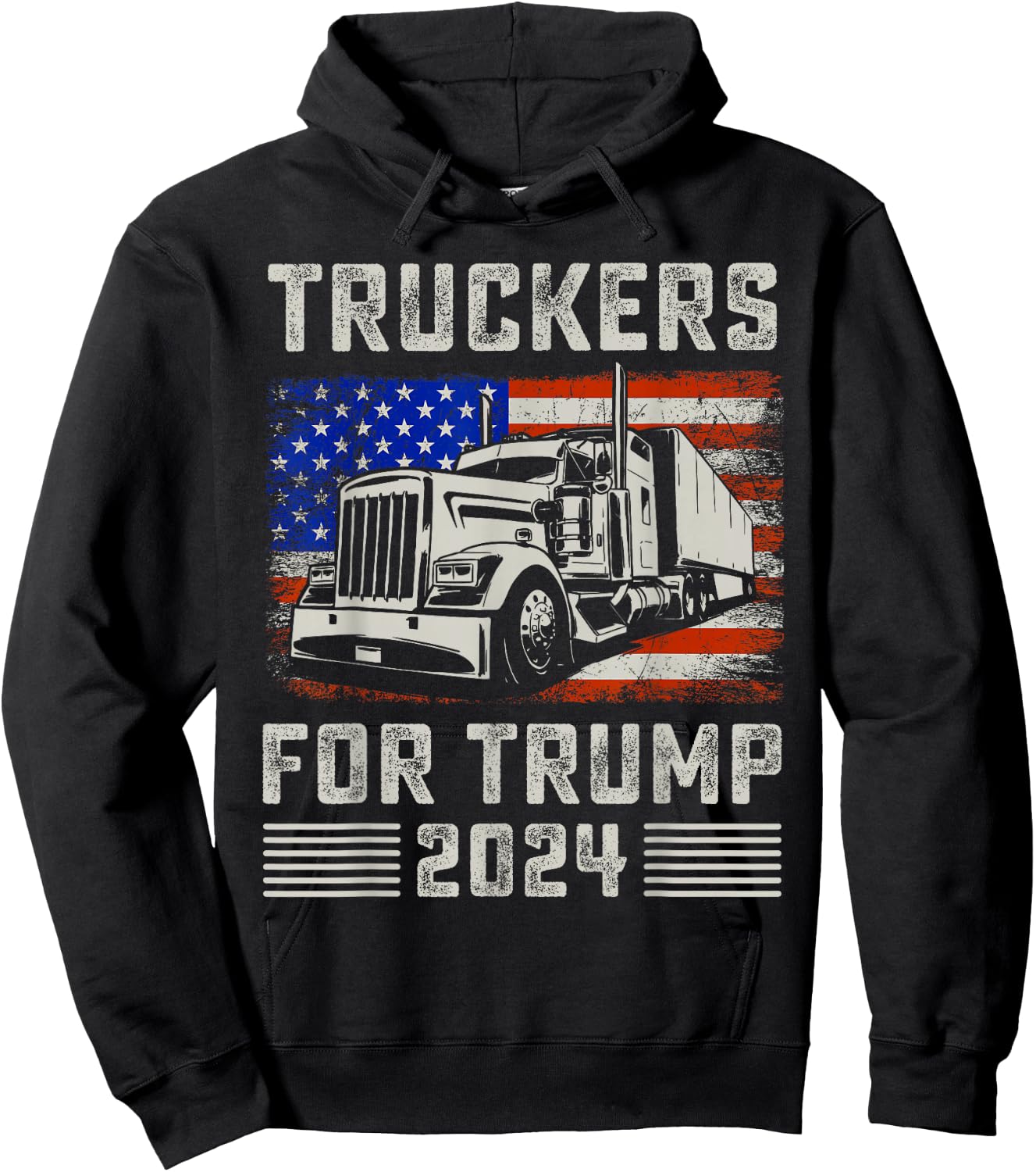 Truckers For Trump American Flag - Trump 2024 Vintage Hoodie - Hoodie | Black