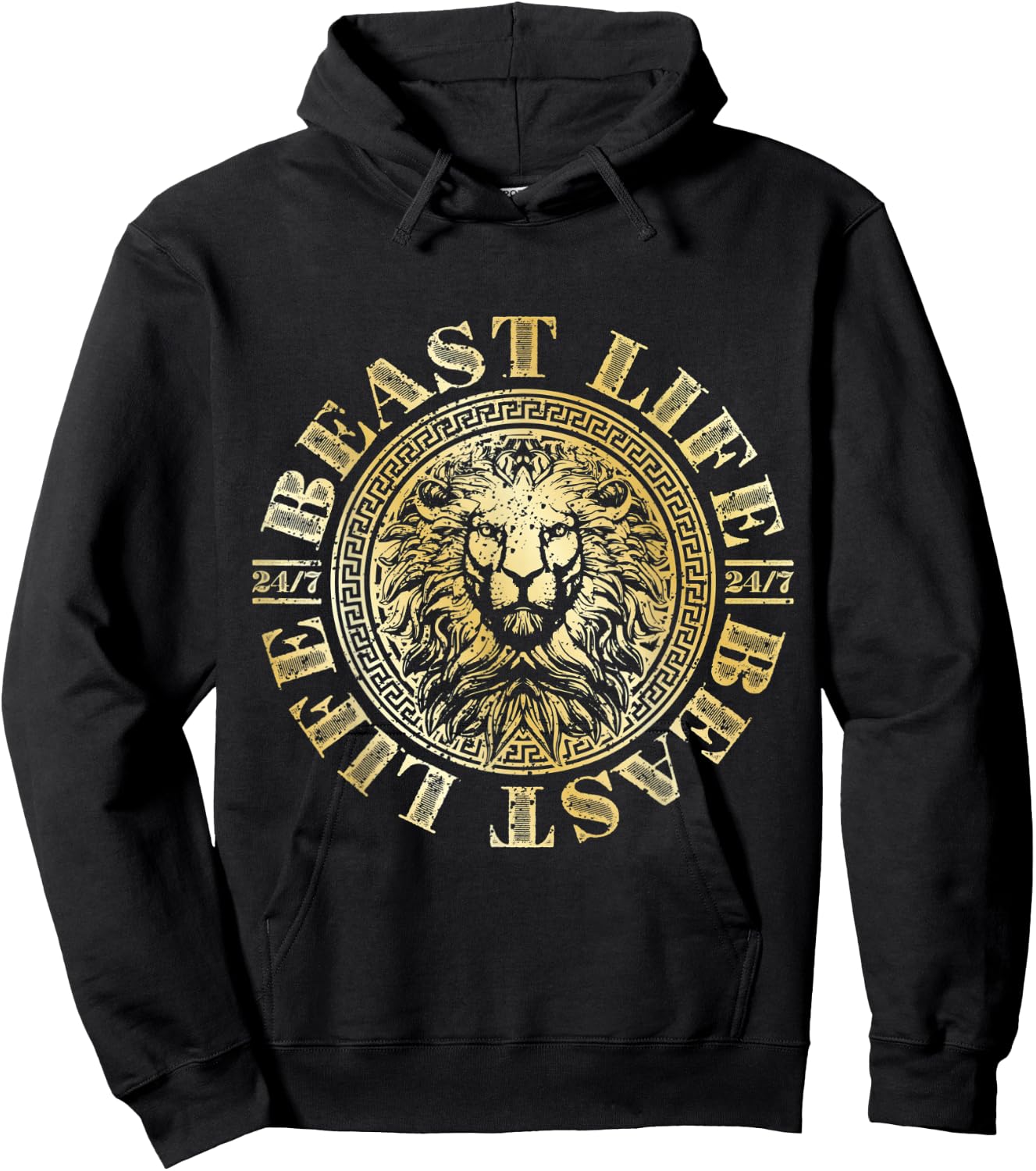 Lion Beast Life Gold Workout Motivation Gym Fitness Hustle Hoodie - Hoodie | Black