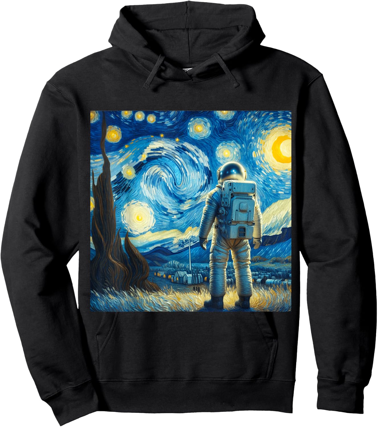 Van Gogh Starry Night Space Lovers Astronaut Lover Graphic Hoodie - Hoodie | Black
