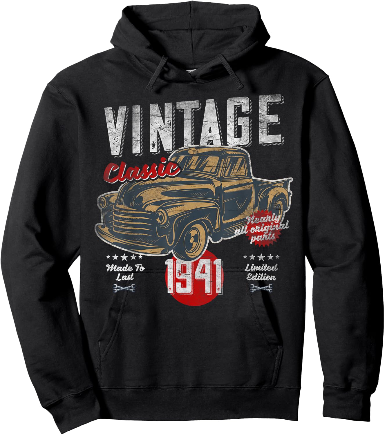 Vintage, Born 1941, Birthday, Classic Retro Pick-Up Hoodie - Hoodie | Black