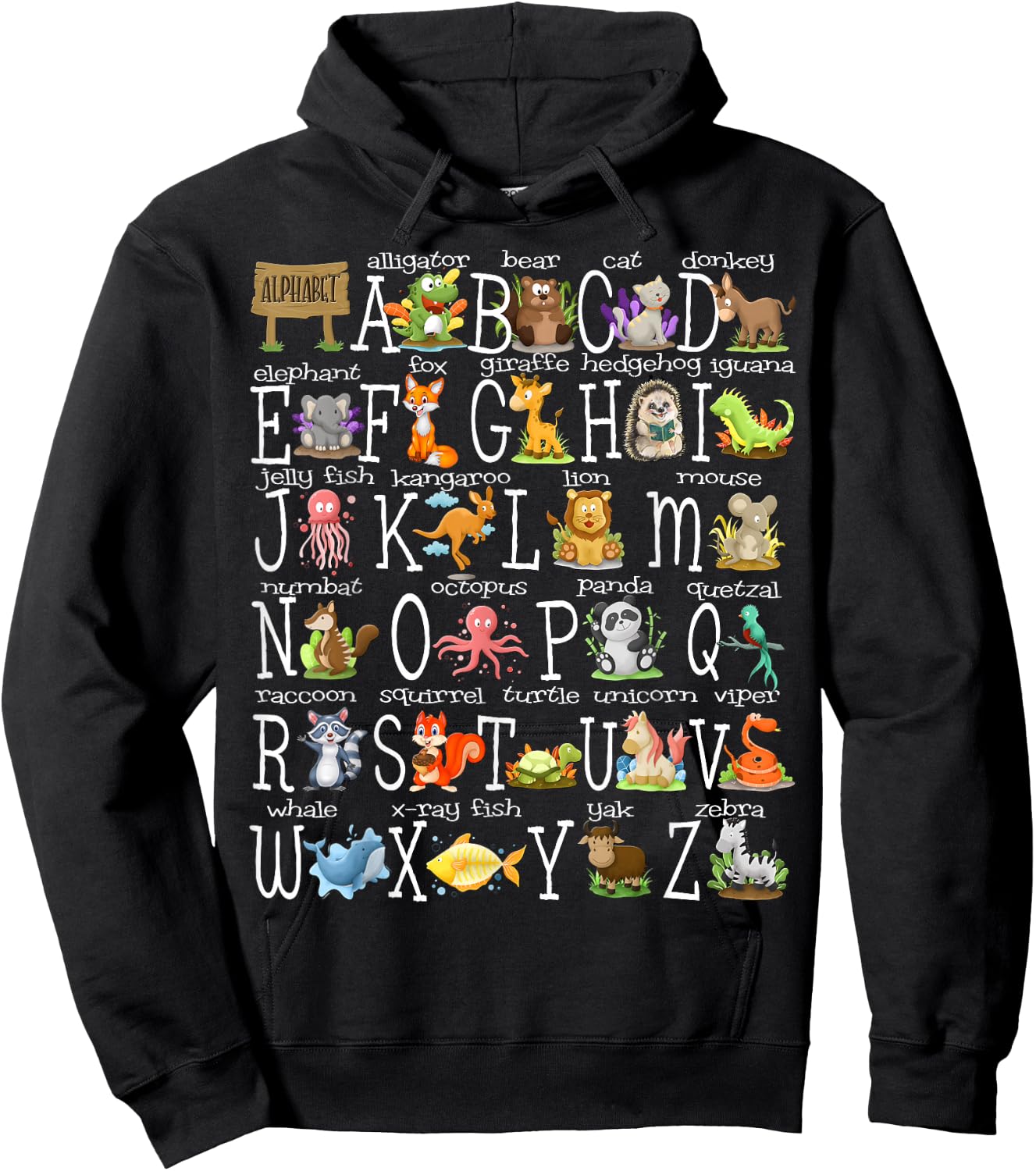 Alphabet Animals Back to School Pre-K Kindergarten Teacher Hoodie - Hoodie | Black