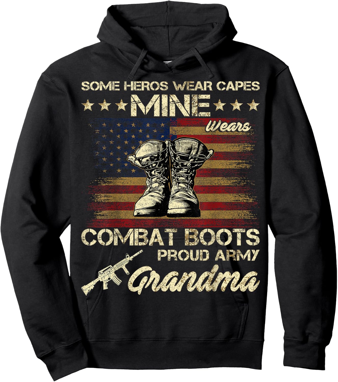 Some Heros Wear Capes Mine Wears Combat Boots Army Grandma Hoodie - Hoodie | Black