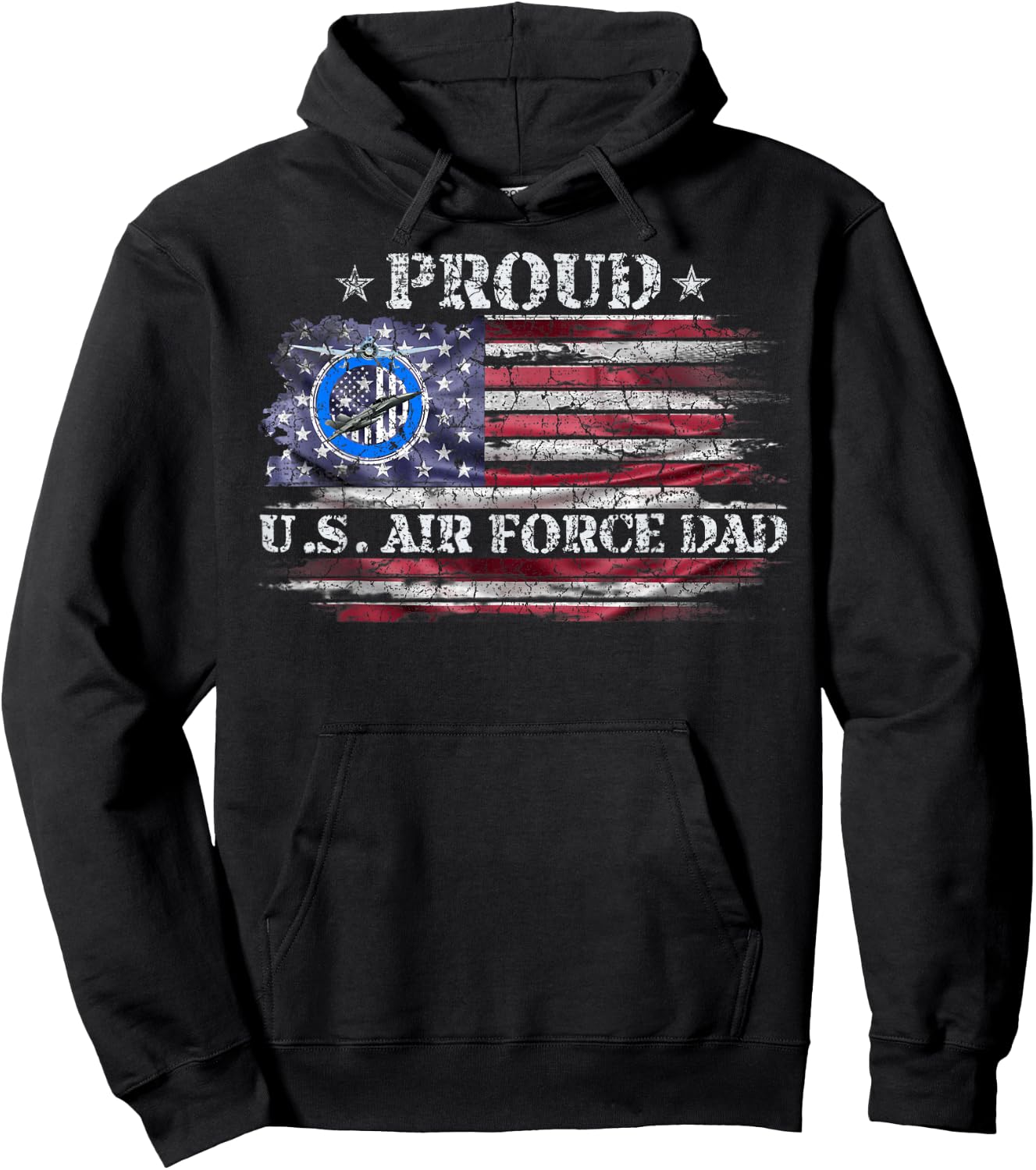 Vintage USA American Flag Proud Air Force Veteran Dad Funny Hoodie - Hoodie | Black
