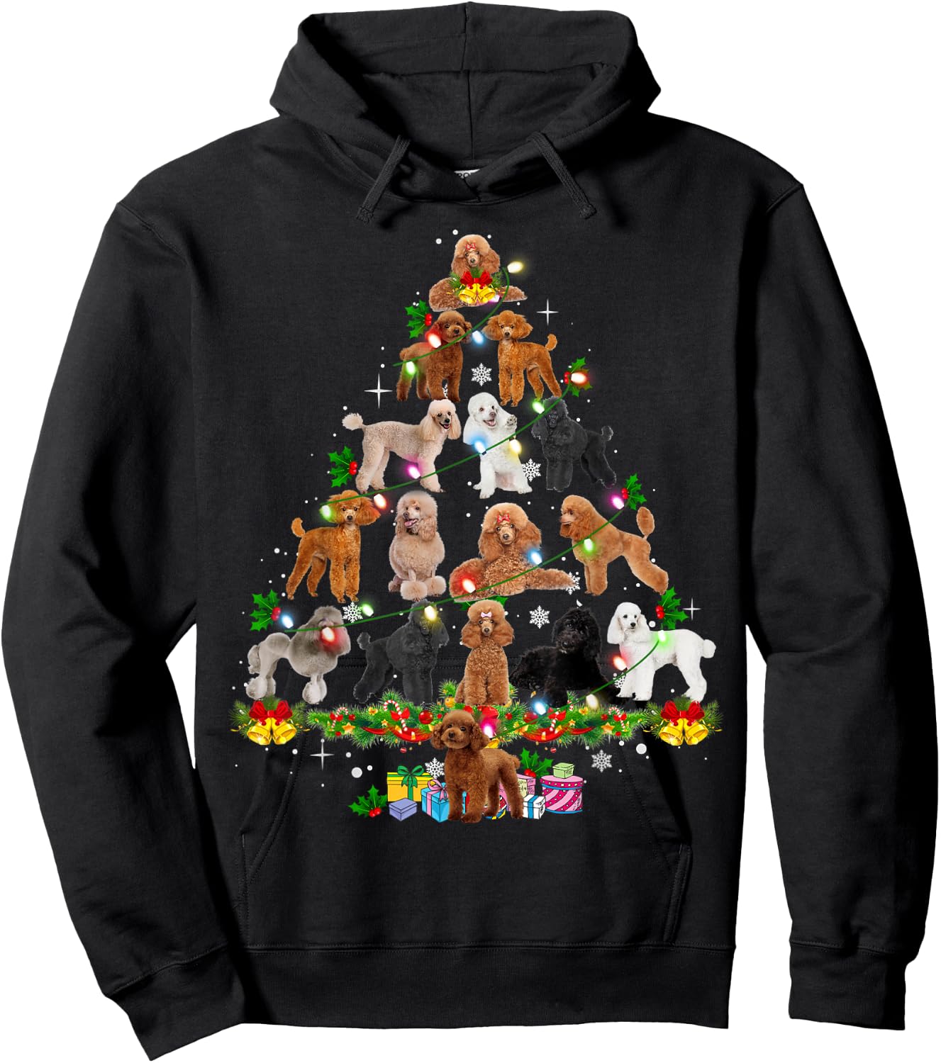 Funny Poodle Christmas Tree Ornament Decor Xmas Dog Dad Mom Hoodie - Hoodie | Black