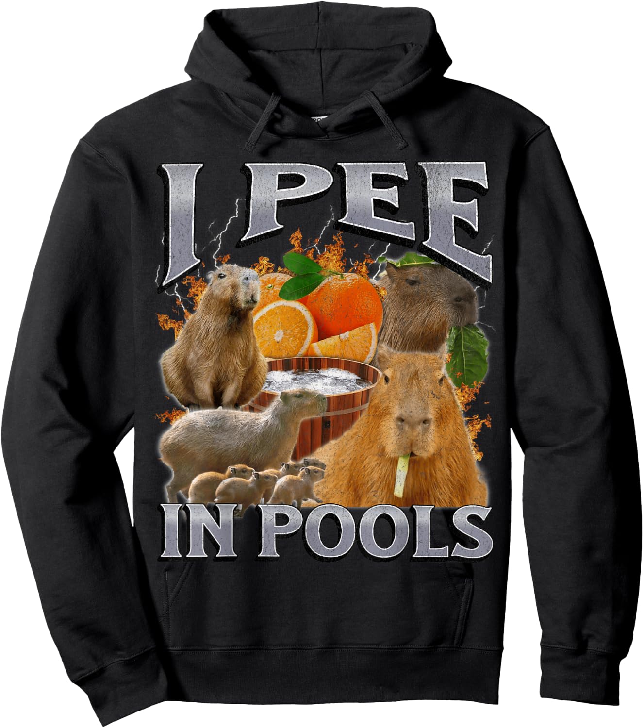 I Pee In Pools Funny Capybara Meme Bootleg Y2K Graphic Hoodie - Hoodie | Black