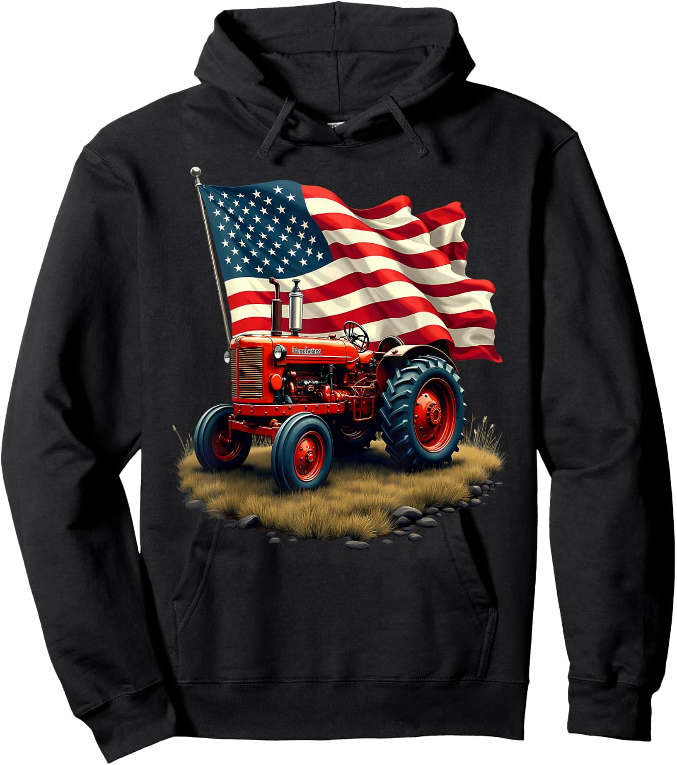 US Flag Tractor Farmer Farming Hoodie - Hoodie | Black