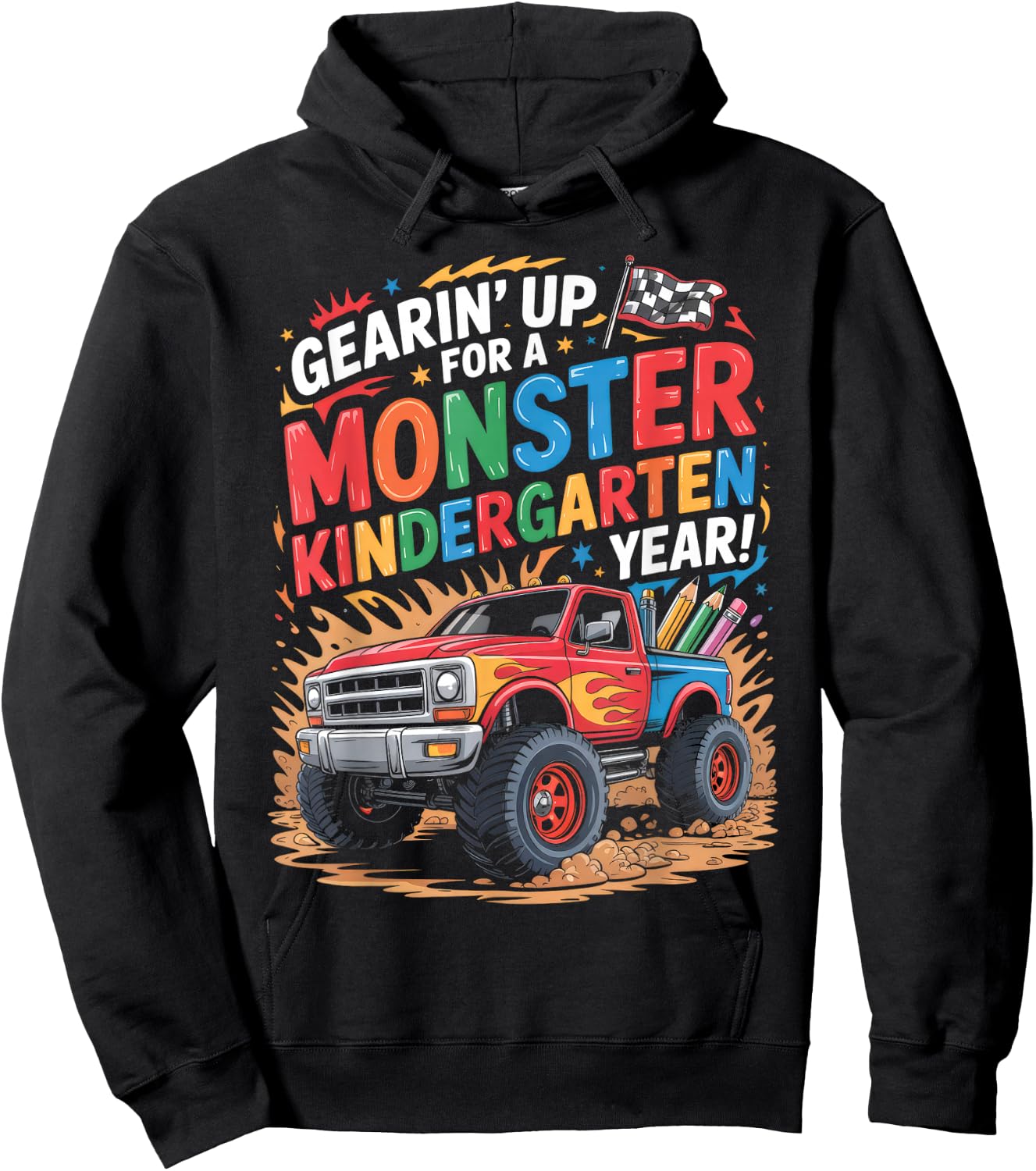Back to School Kindergarten Monster Truck First Day Boys Hoodie - Hoodie | Black