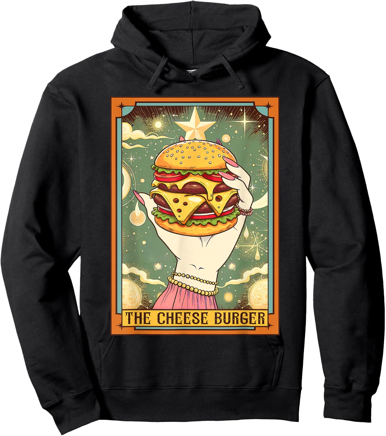 Cheese Burger Lover Foodie The Cheese Burger Tarot Card Hoodie - Hoodie | Black