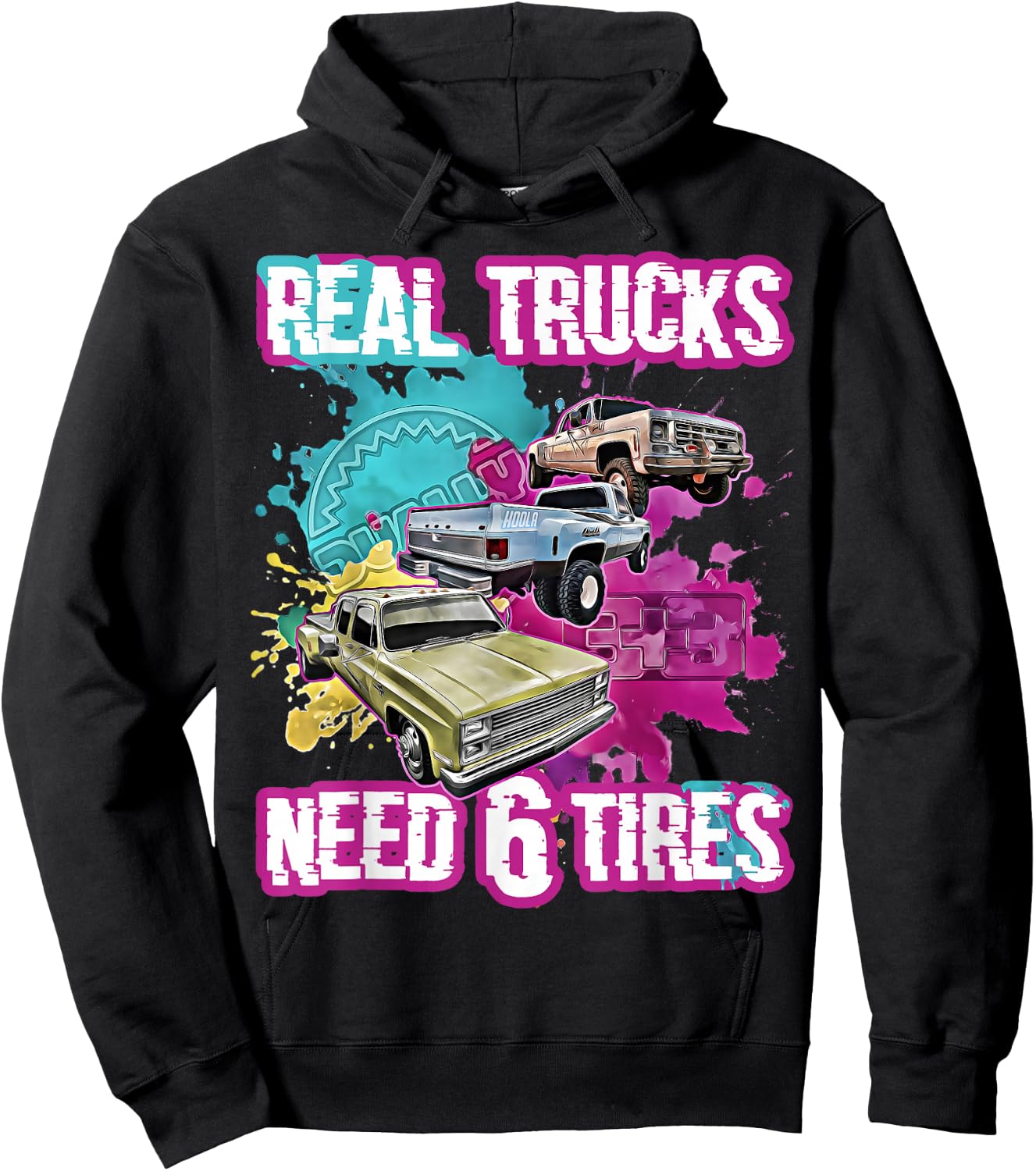 Dually Truck,Dual Tires,Twin Wheels,Twin Tires,3+3,Lowered Hoodie - Hoodie | Black