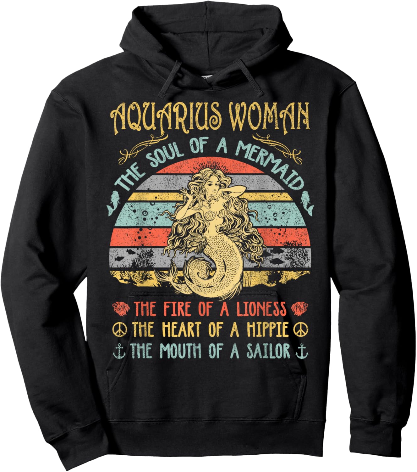 Aquarius Woman The Soul Of A Mermaid Vintage Birthday Hoodie - Hoodie | Black