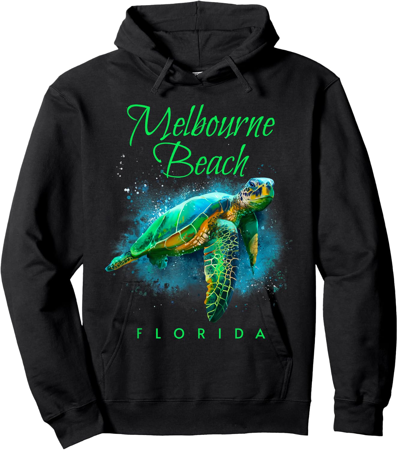 Melbourne Beach Florida Watercolor Sea Turtle Hoodie - Hoodie | Black