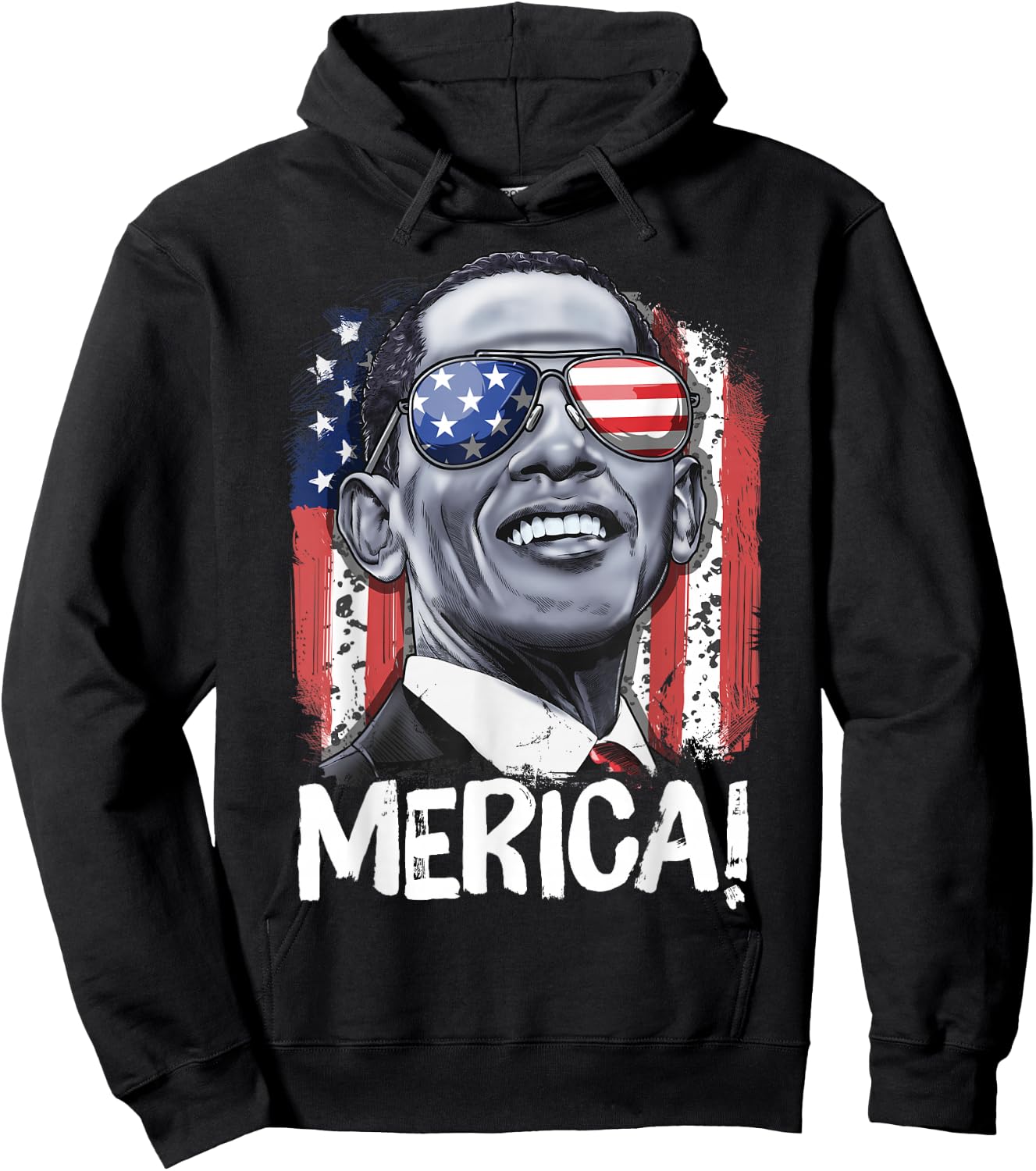 Barack Obama 4th of July Merica Men Women USA American Flag Hoodie - Hoodie | Black