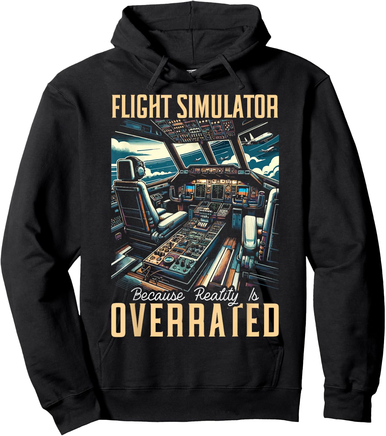 Flight Simulator Aviation Console Pilot Flight Simulation Hoodie - Hoodie | Black