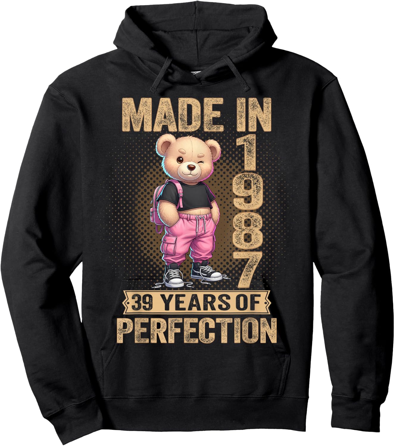 39th Birthday Made in 1987 39 Years of Being Awesome Bear Hoodie - Hoodie | Black