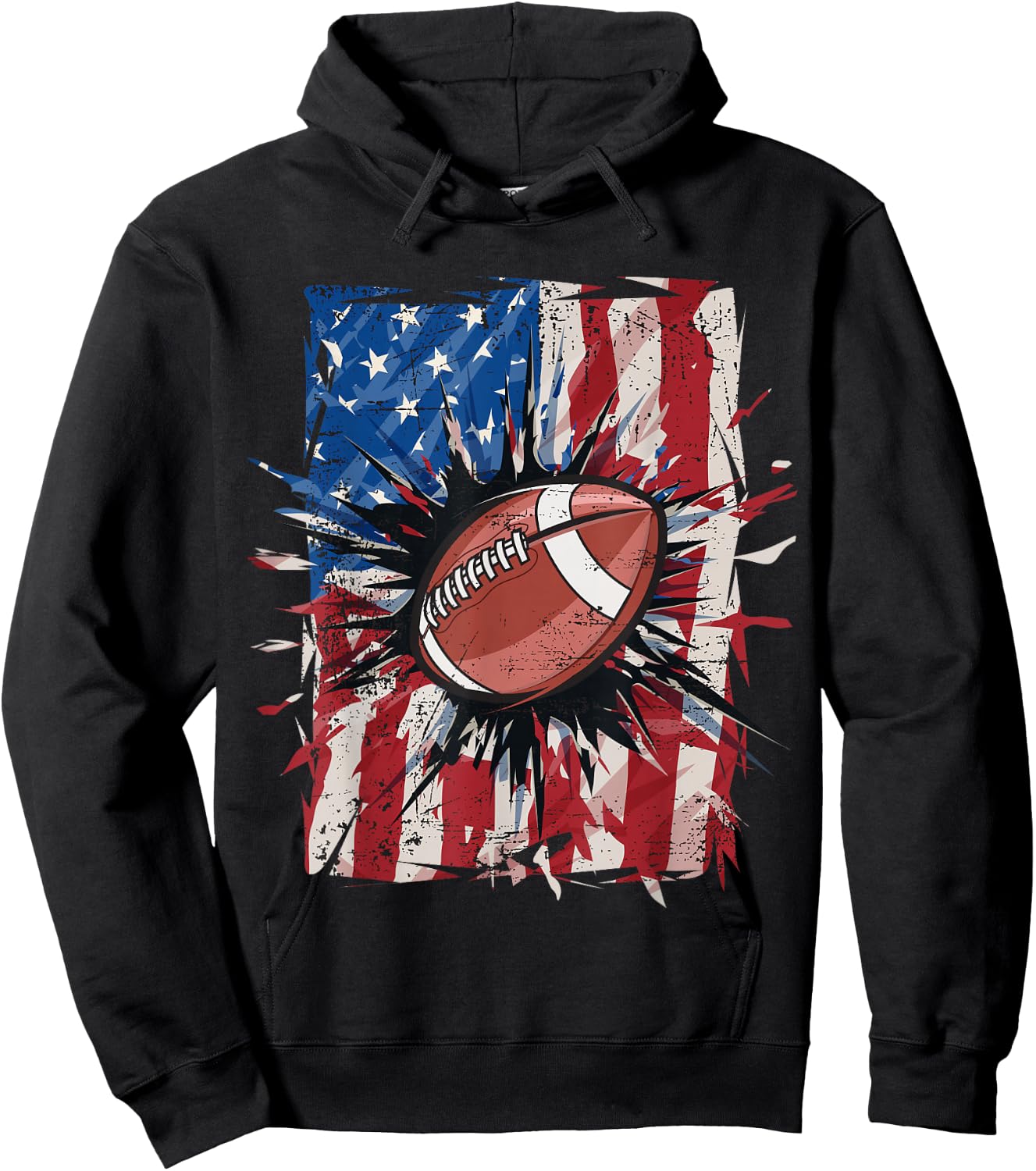 Patriotic Football 4th of July Men USA American Flag Boys Small Hoodie - Hoodie | Black