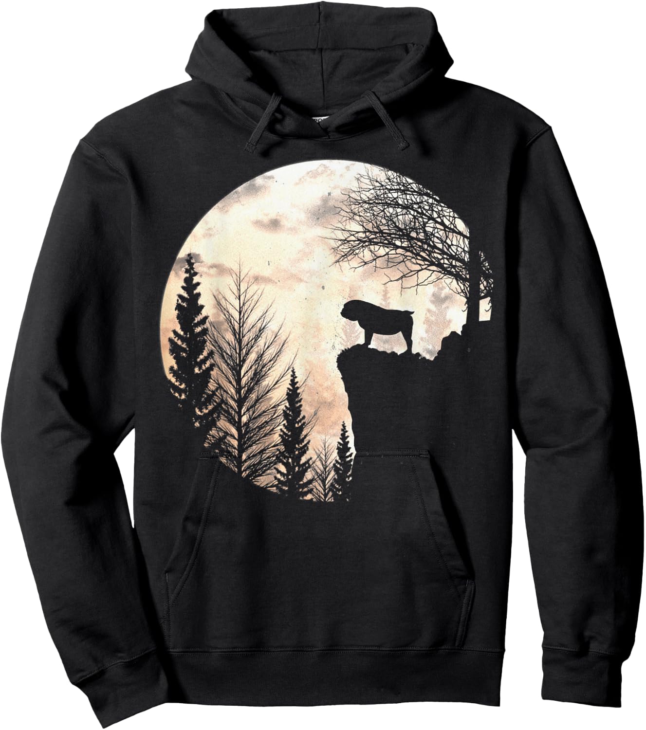 Bulldog Silhouette Dog Scary And Moon Halloween Costume Hoodie - Hoodie | Black