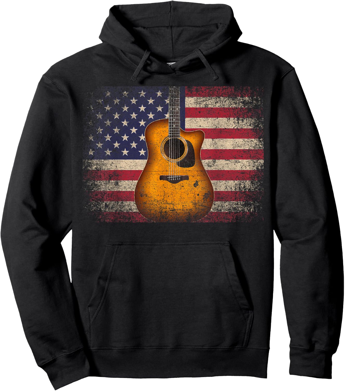 Guitar 4th of July Gift American Flag USA - Country Music Small Hoodie - Hoodie | Black