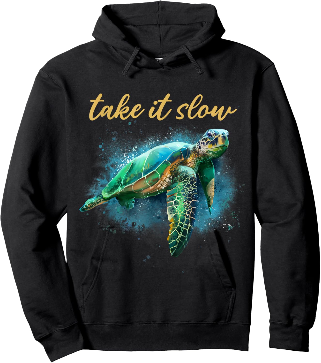 Take It Slow Happy Sea Turtle Hoodie - Hoodie | Black