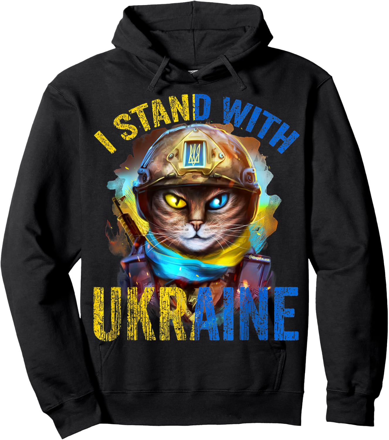 Pray for Support Ukrainian Cat Soldier Stand with Ukraine Women Hoodie - Hoodie | Black