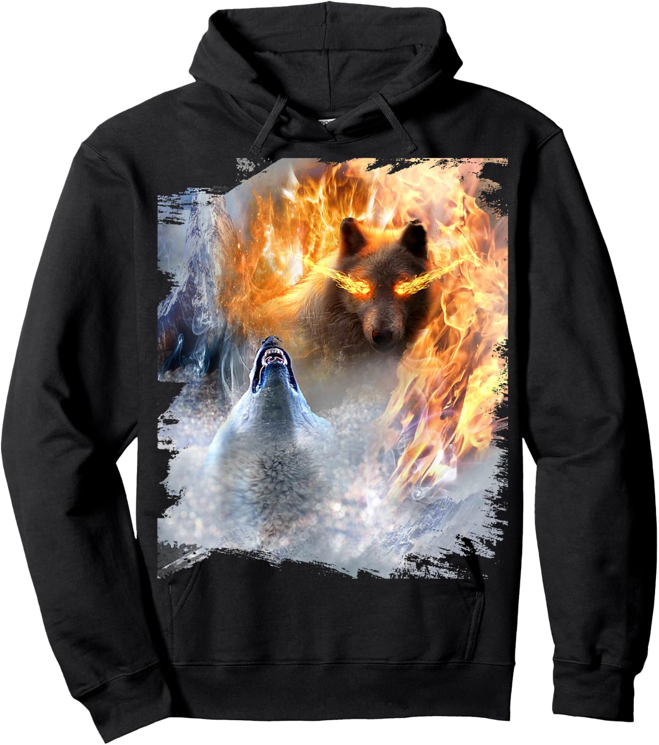 Fire And Ice Wolf Snowy Good And Evil Wolves Hoodie - Hoodie | Black