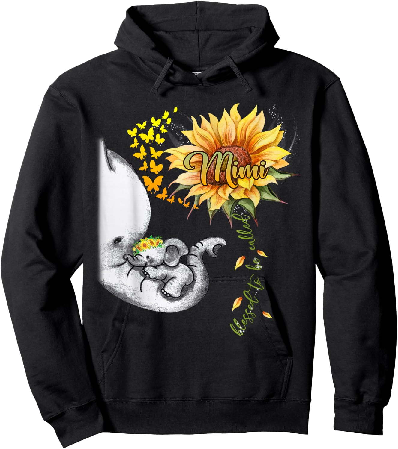Blessed To Be Called Mimi Sunflower Elephant Mother's Day Hoodie - Hoodie | Black