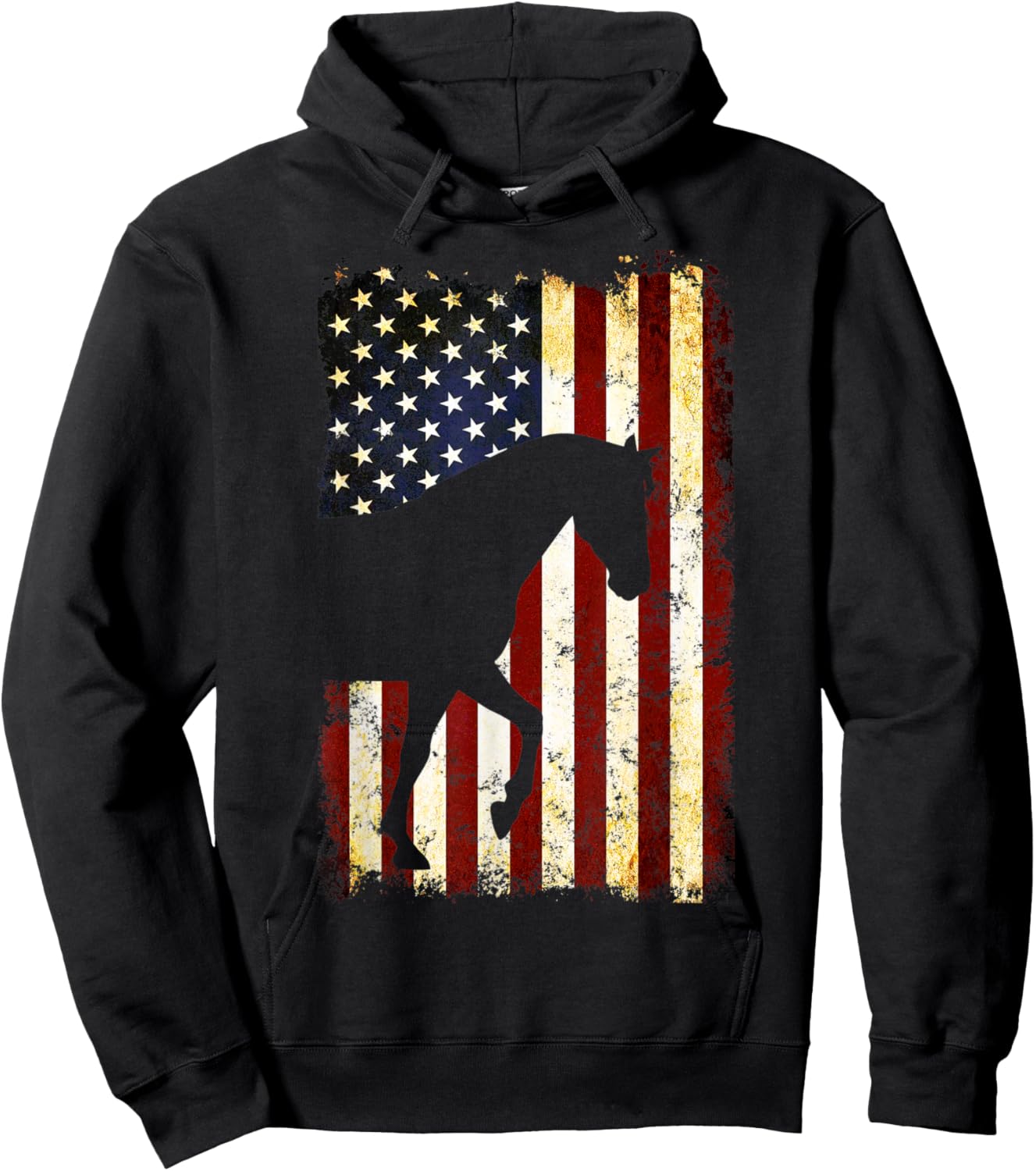 Horse Silhouette American Flag 4th of July Men Hoodie - Hoodie | Black