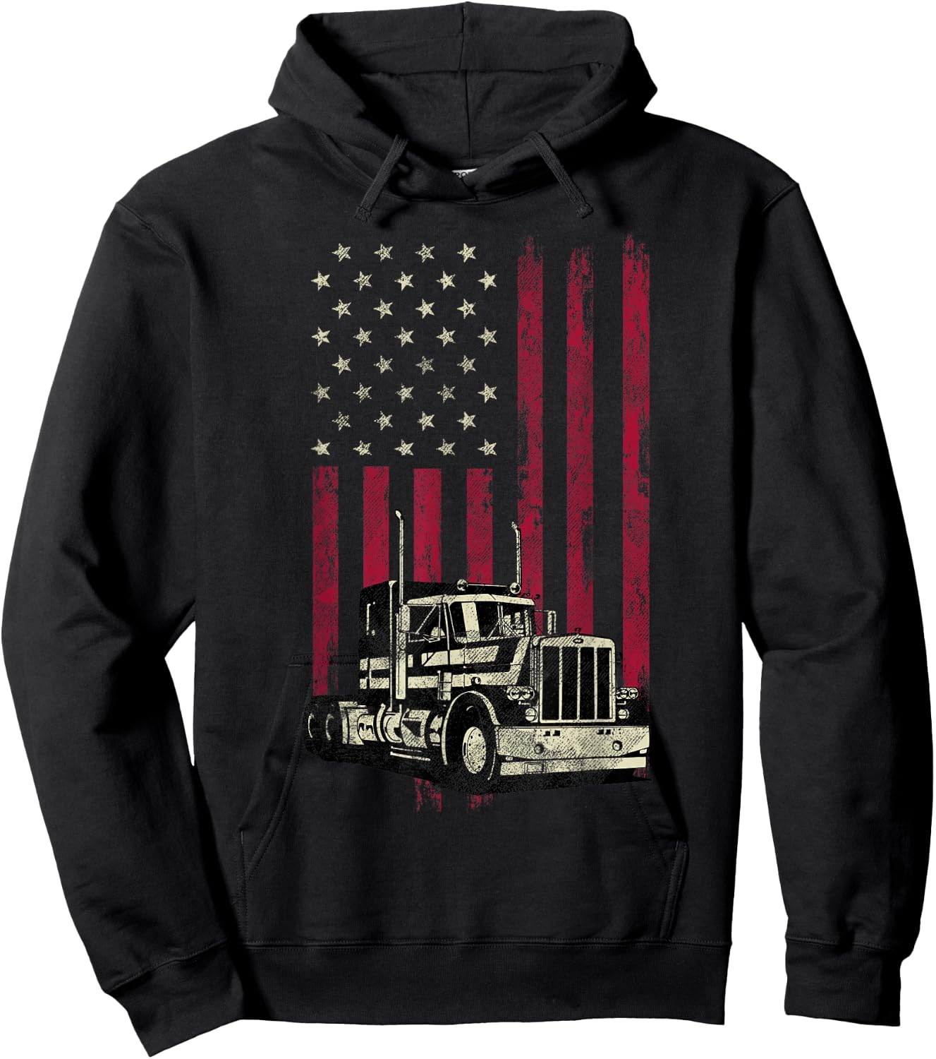 Trucker Vintage American Flag 4th Of July Gift Hoodie - Hoodie | Black