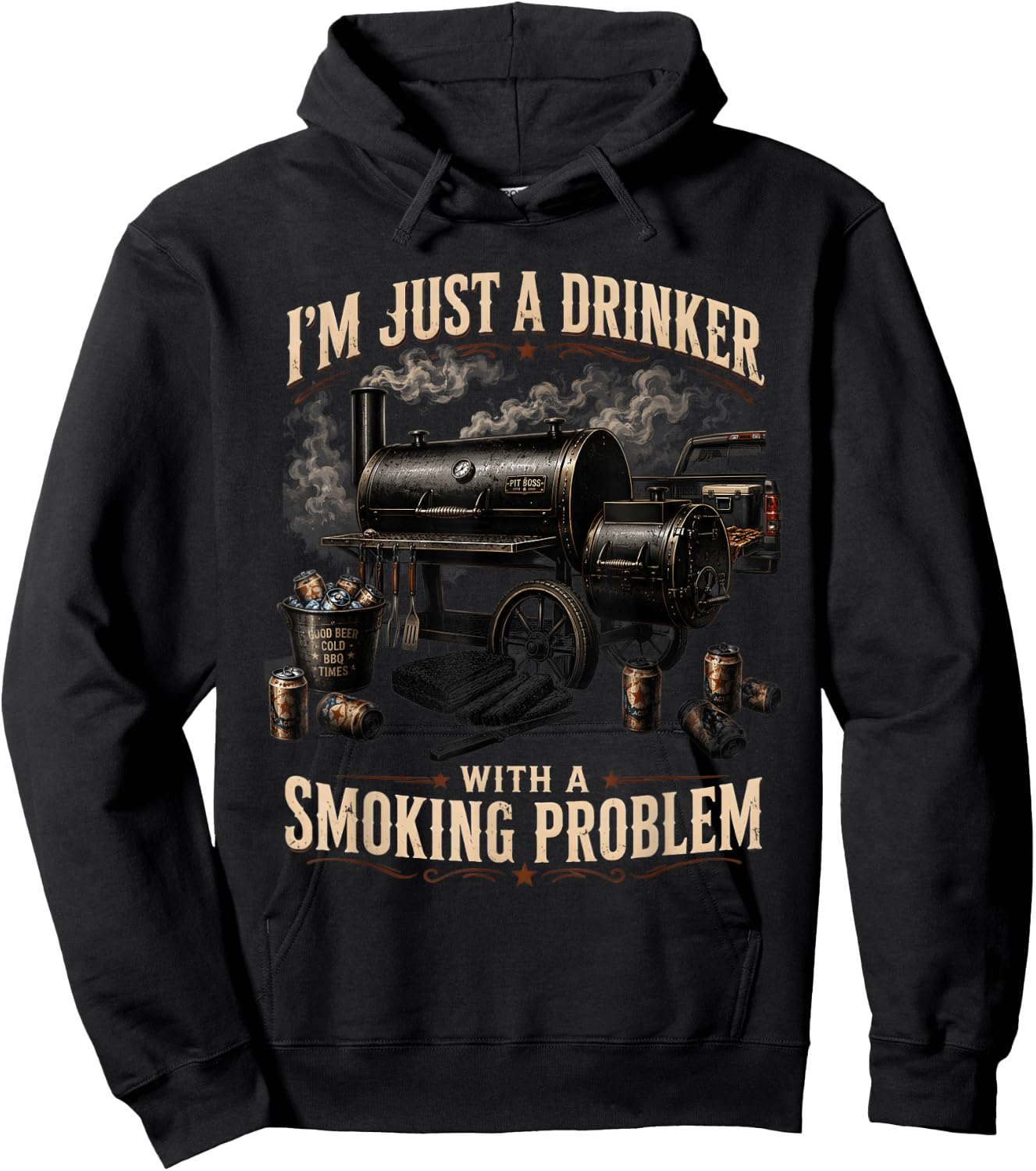 I'm Just A Drinker with A Smoking Problem Grilling BBQ Dads Hoodie - Hoodie | Black