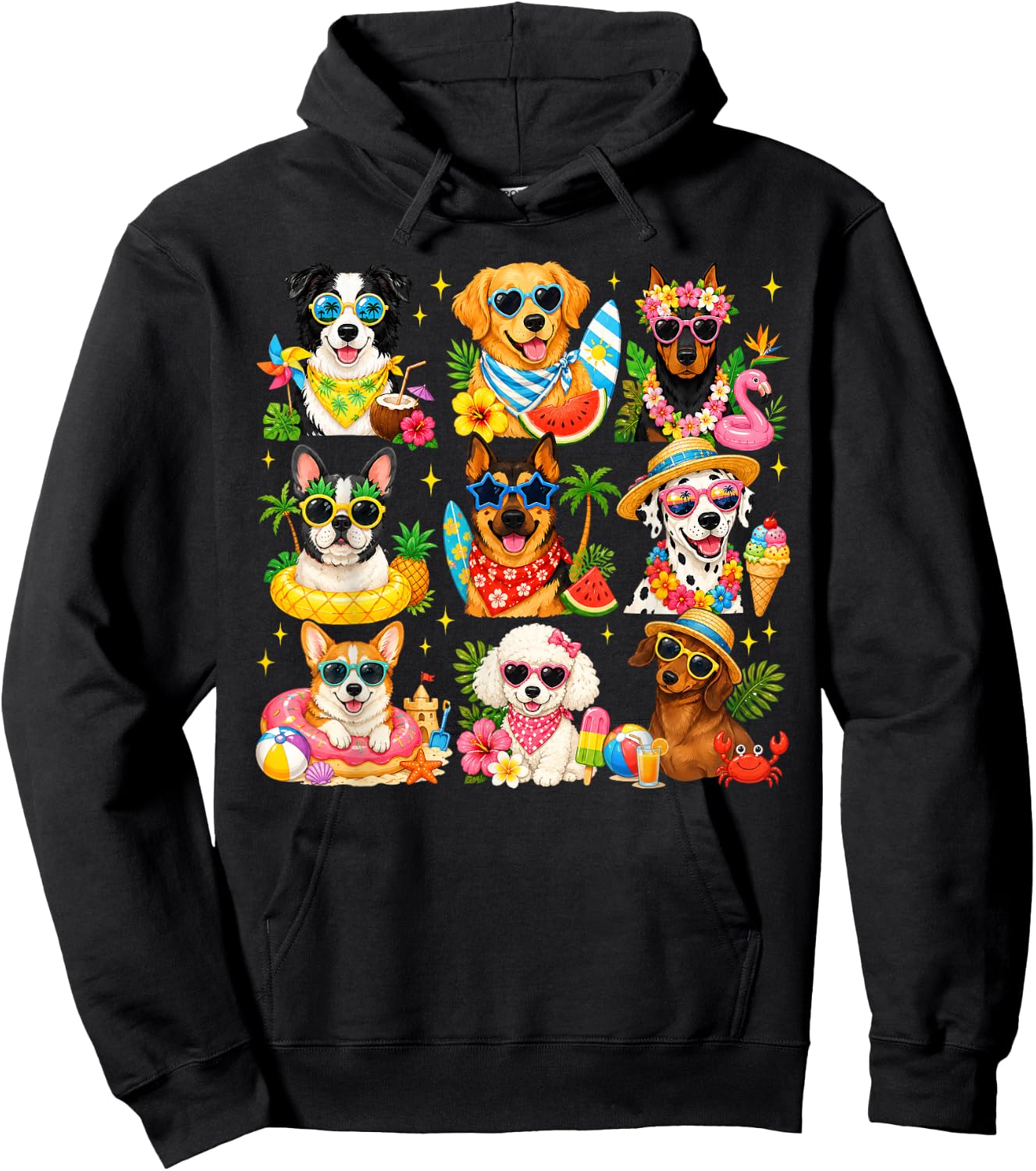 Funny Dogs in Sunglasses Summer Beach Vacation Dog Lovers Hoodie - Hoodie | Black