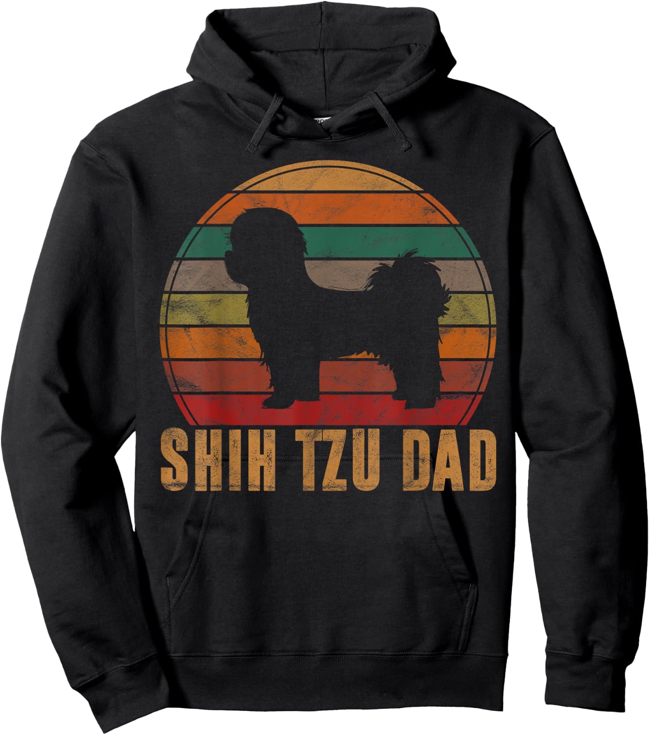 Retro Shih Tzu Dad Gift Daddy Apparel Dog Owner Pet Father Hoodie - Hoodie | Black
