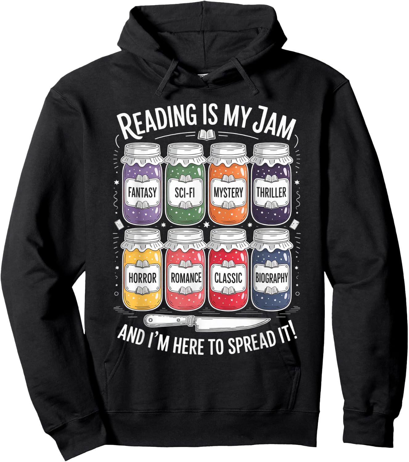 Reading is My Jam Funny Book Lover Pun Librarian Bookworm Hoodie - Hoodie | Black