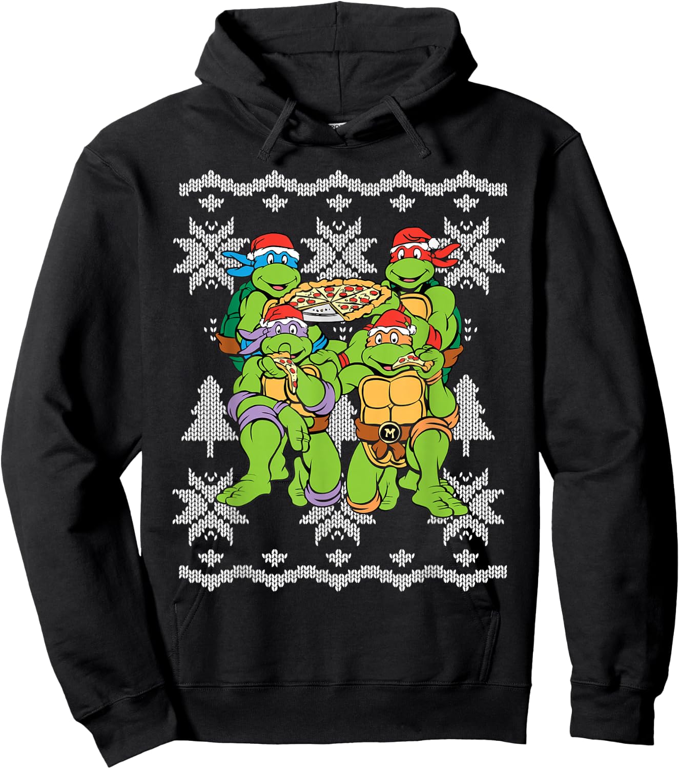 TMNT Ugly X-Mas Snow Flakes With Santa Hats Hoodie - Hoodie | Black