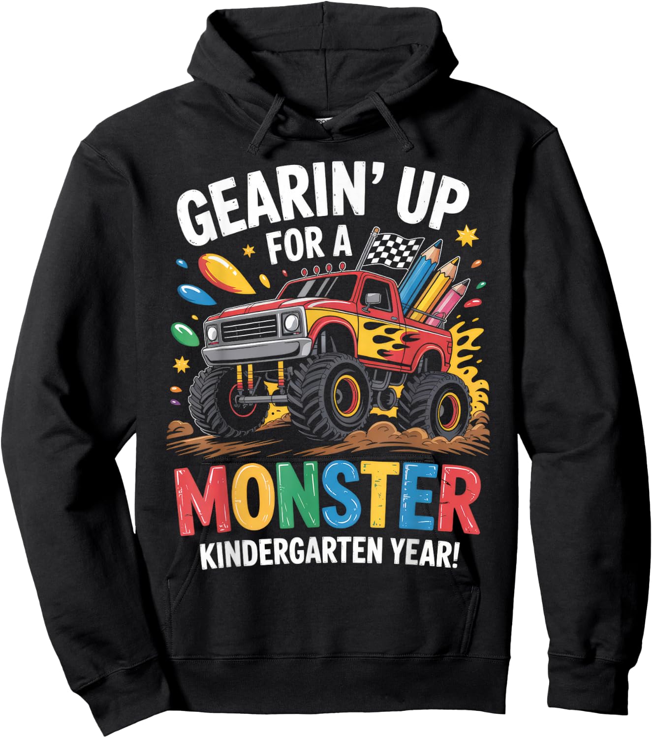 Back to School Kindergarten Monster Truck First Day Boys Hoodie - Hoodie | Black