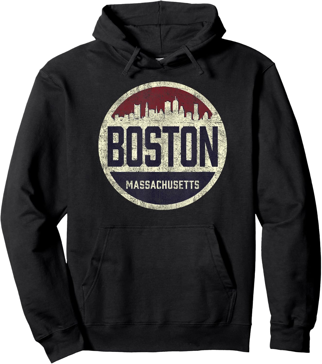 Retro Boston Massachusetts Skyline distressed graphic Hoodie - Hoodie | Black
