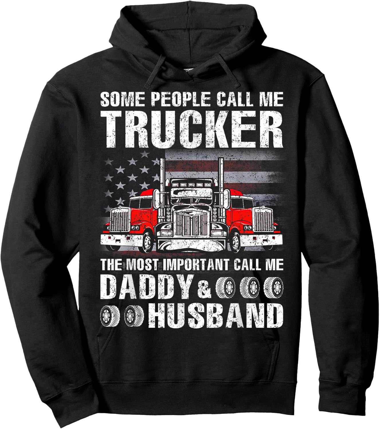 Trucker Daddy & Husband - Truck Driver Hoodie - Hoodie | Black