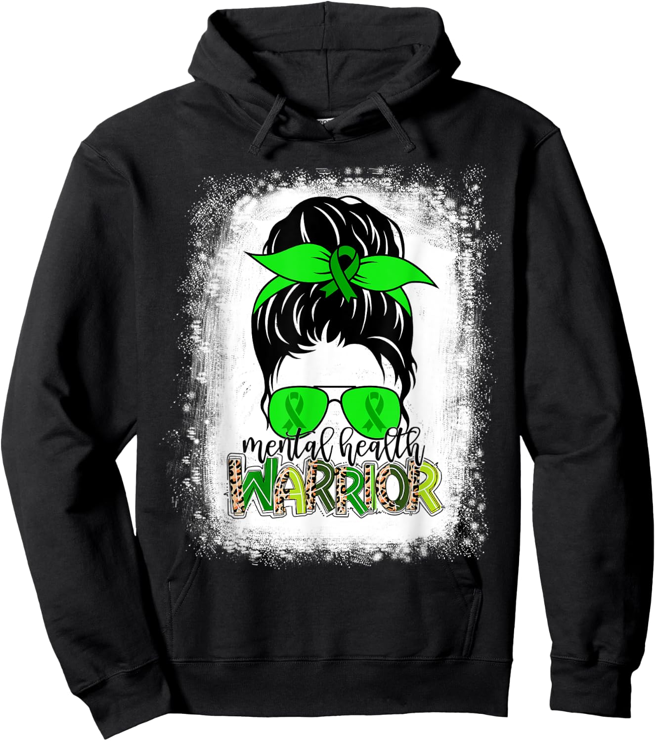 Mental Health Warrior Messy Bun Mental Health Awareness Hoodie - Hoodie | Black