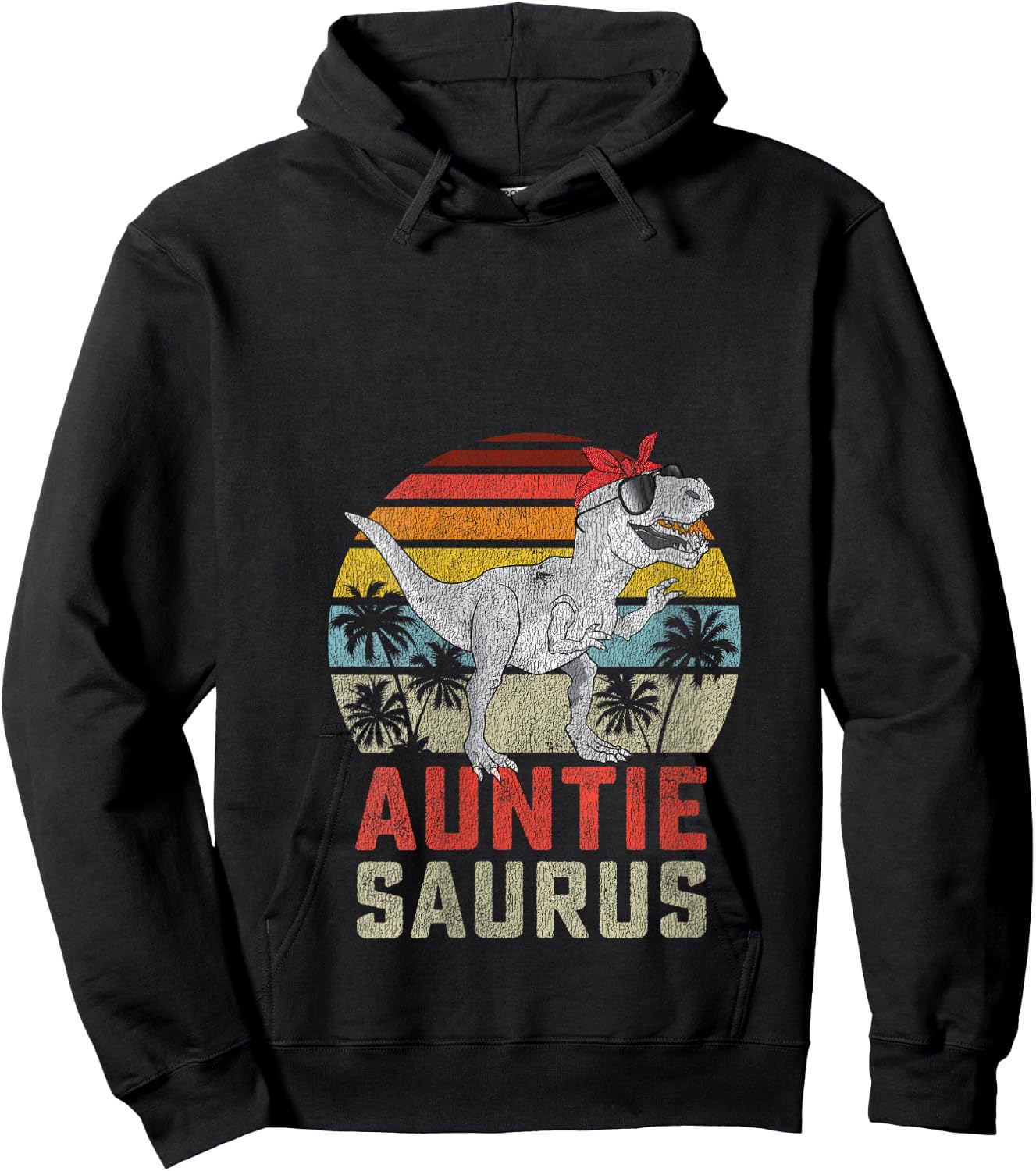 Auntiesaurus T Rex Dinosaur Auntie Saurus Family Matching V-Neck Hoodie - Hoodie | Black