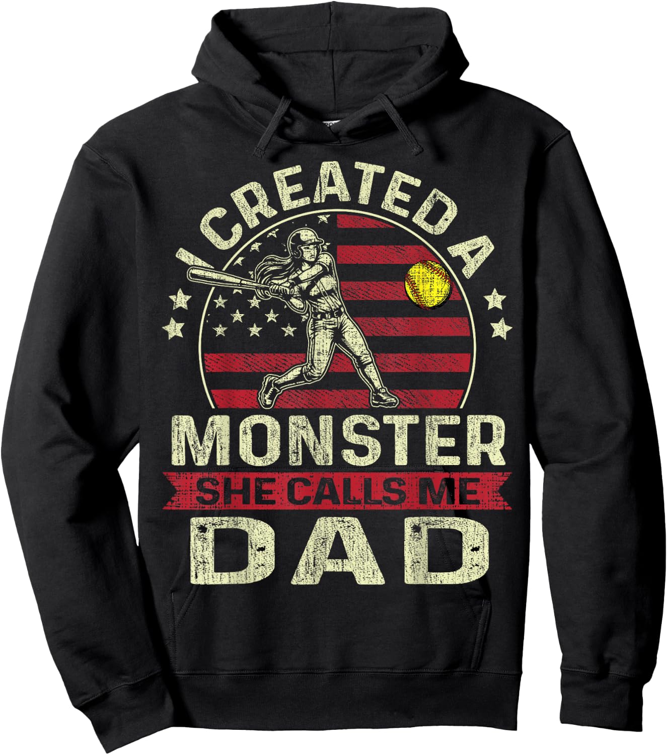 I Created A Monster She Calls Me Dad Softball Father's Day Hoodie - Hoodie | Black
