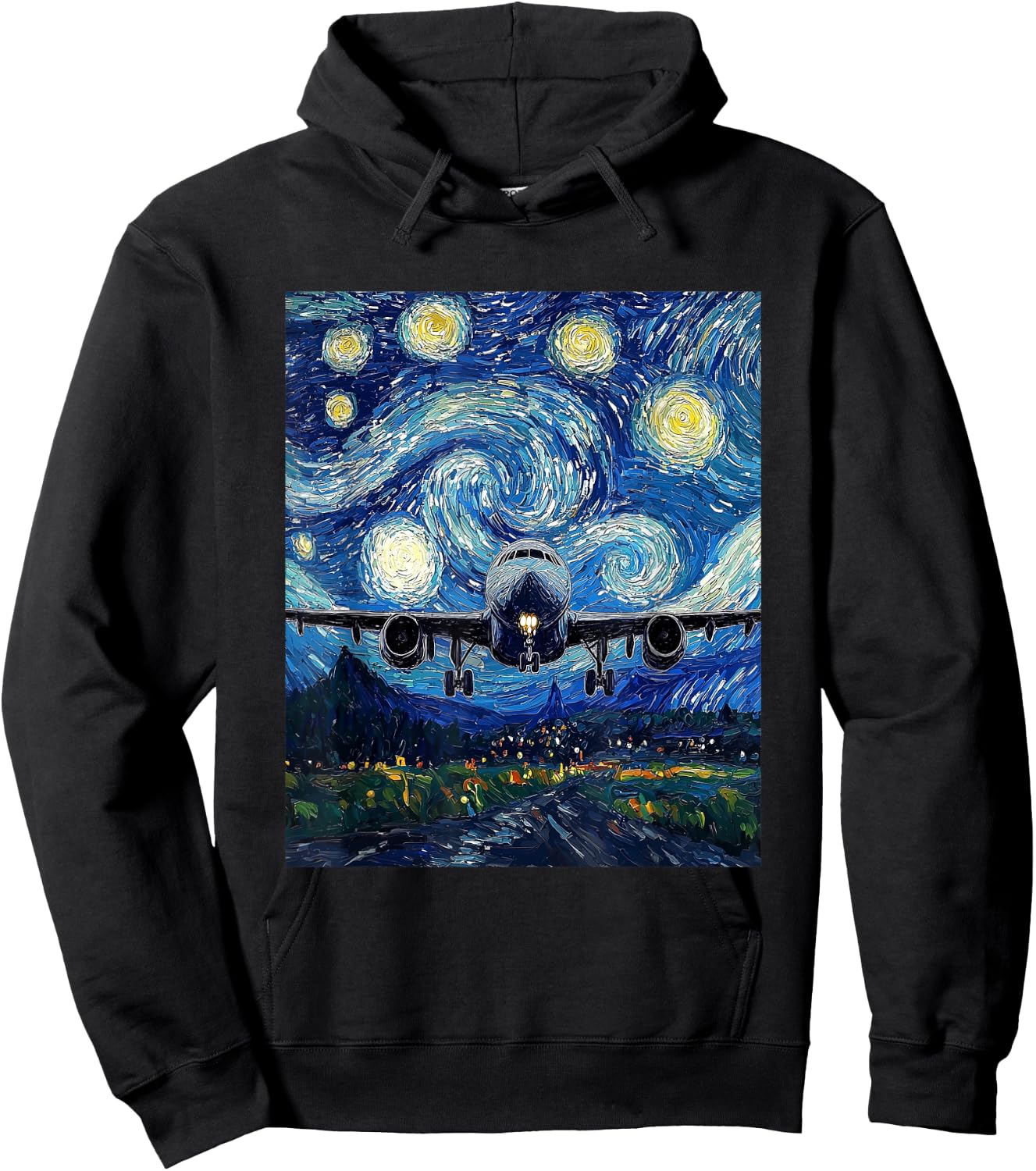 Airplane Flight Pilot Van Gogh Style Starry Night Graphic Hoodie - Hoodie | Black