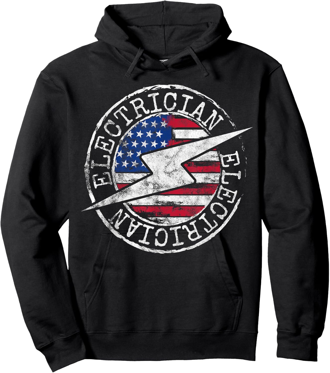 Electrician American Flag Electrical Gift USA Stamp Style Kids Men Hoodie - Hoodie | Black