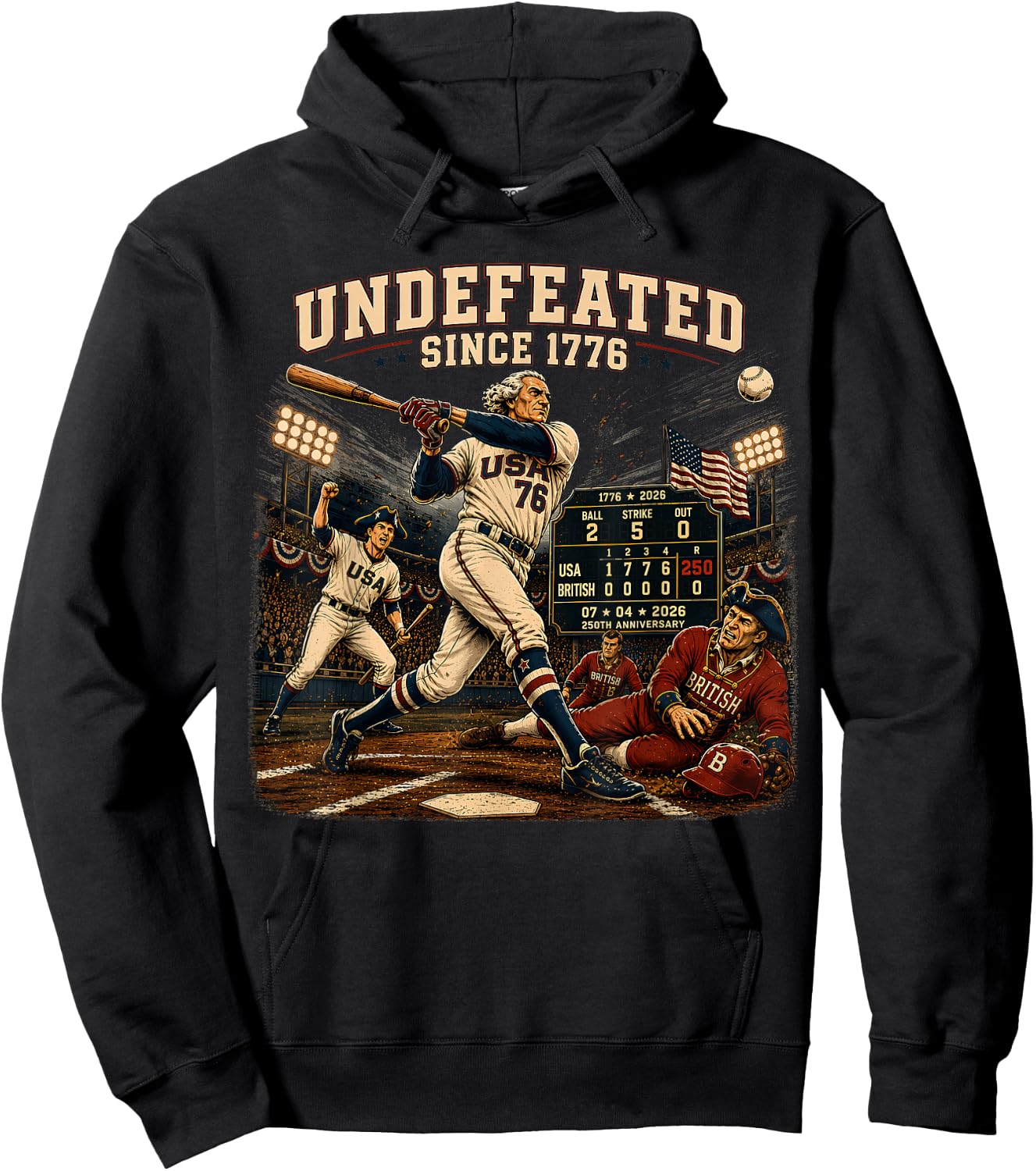4th of July Baseball Undefeated Since 1776 250 Years Hoodie - Hoodie | Black
